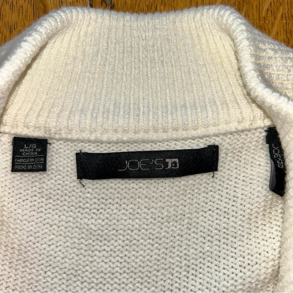 Joe’s Jeans Men’s Ribbed Mock Neck Sweater Size Large Cream Knit Zip-Up Pullover - Picture 3 of 7